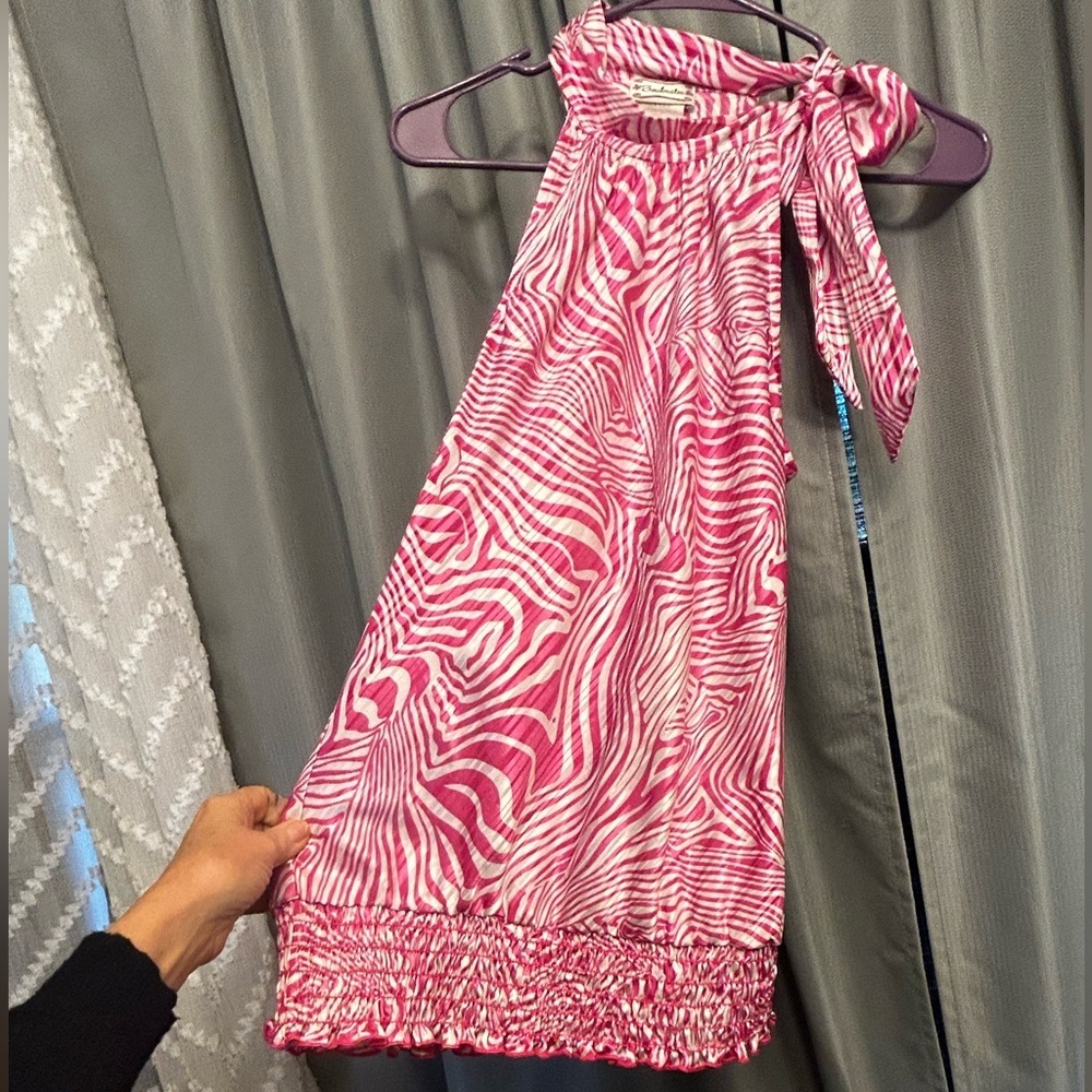 Heart Soul Soulmate Halter pink Zebra imported fabric elastic waist neck tie S